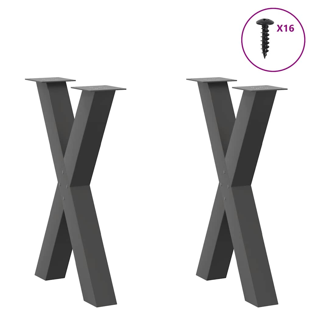 spisebordsben X-formet 2 stk. antracit 50x(72-73) cm stål