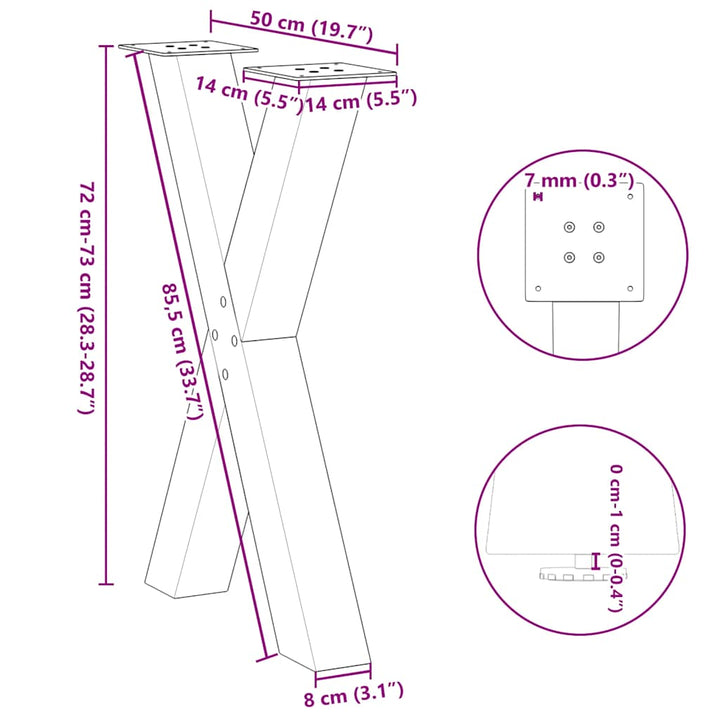spisebordsben X-formet 2 stk. antracit 50x(72-73) cm stål