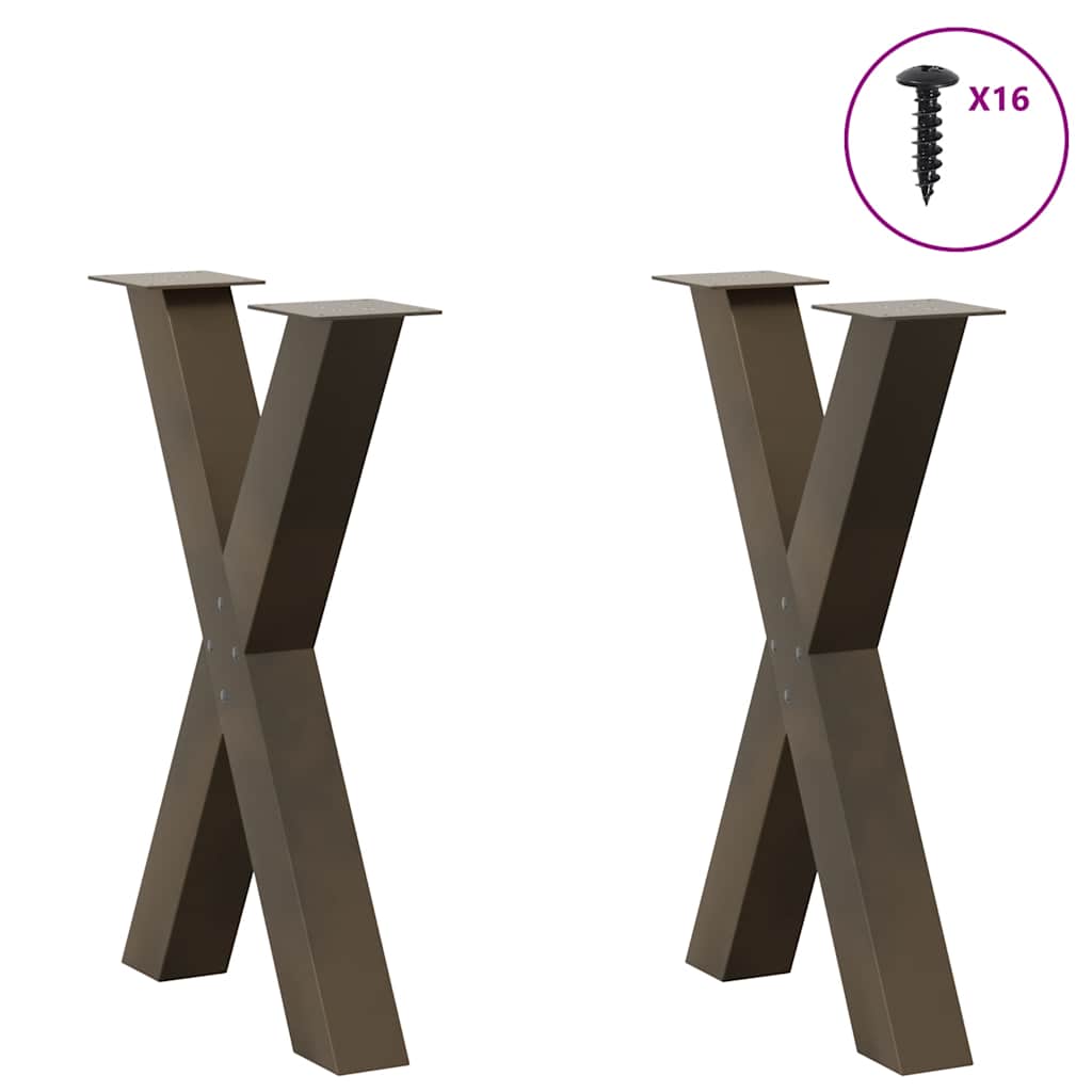 spisebordsben X-formet 2 stk. naturstål 50x(72-73) cm stål