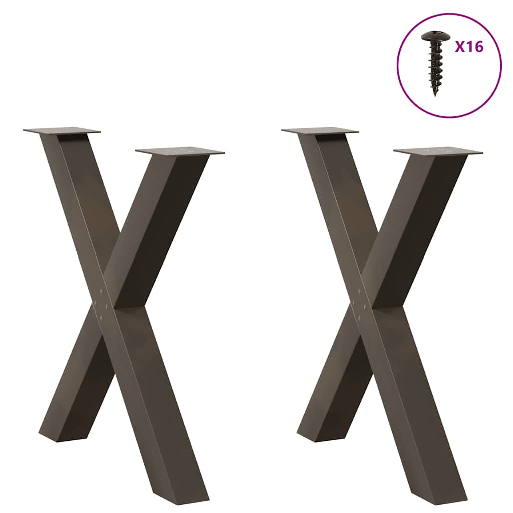 spisebordsben X-formet 2 stk. naturstål 80x(72-73) cm stål