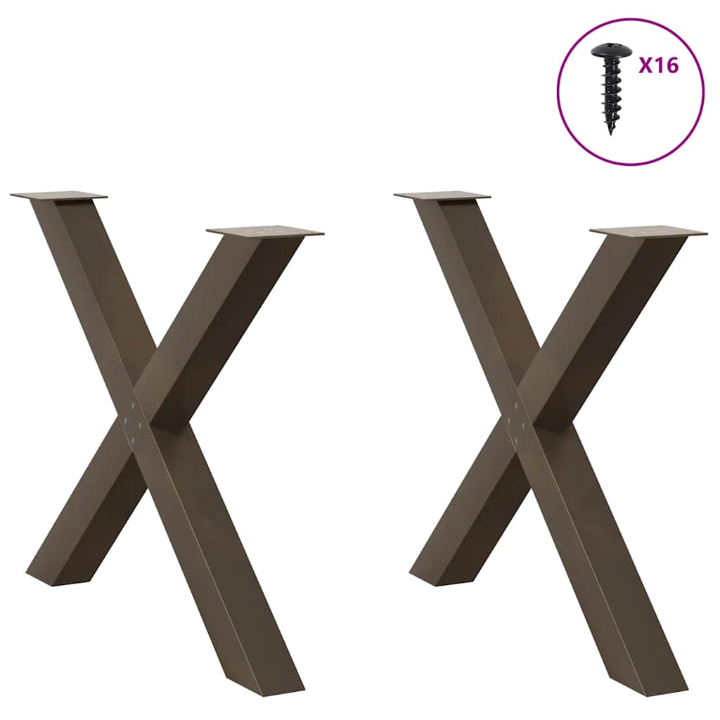 spisebordsben X-formet 2 stk. naturstål 90x(72-73) cm stål