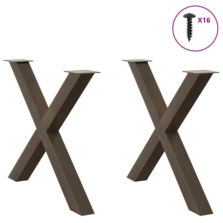 spisebordsben X-formet 2 stk. naturstål 90x(72-73) cm stål