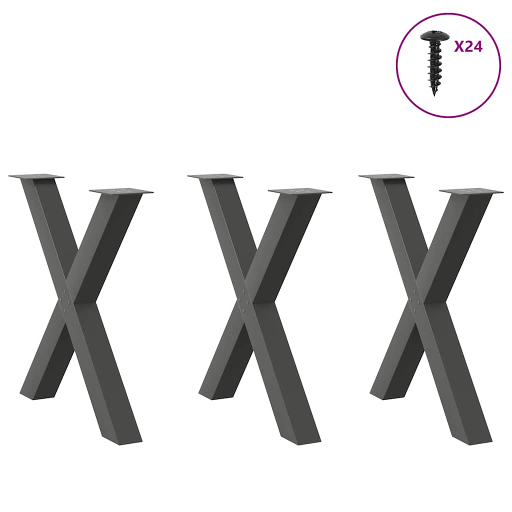 spisebordsben X-formet 3 stk. antracit 80x(72-73) cm stål