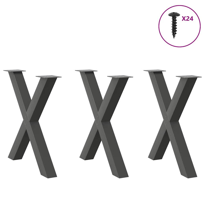 spisebordsben X-formet 3 stk. antracit 80x(72-73) cm stål