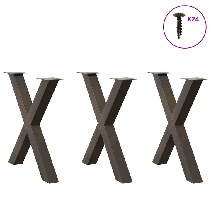 spisebordsben X-formet 3 stk. naturstål 80x(72-73) cm stål