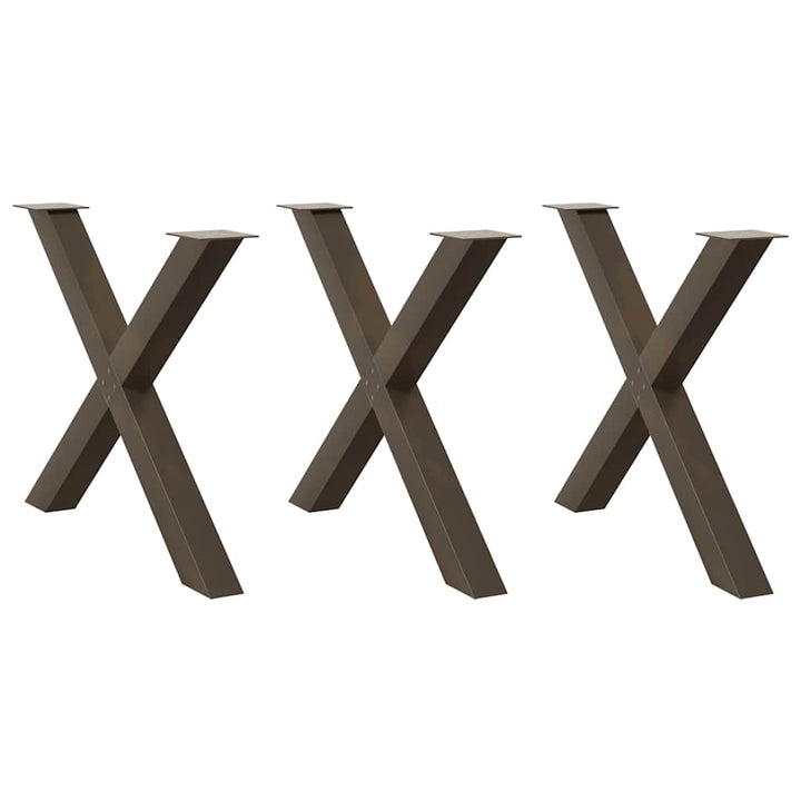 spisebordsben X-formet 3 stk. naturstål 90x(72-73) cm stål