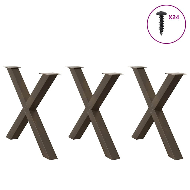 spisebordsben X-formet 3 stk. naturstål 90x(72-73) cm stål