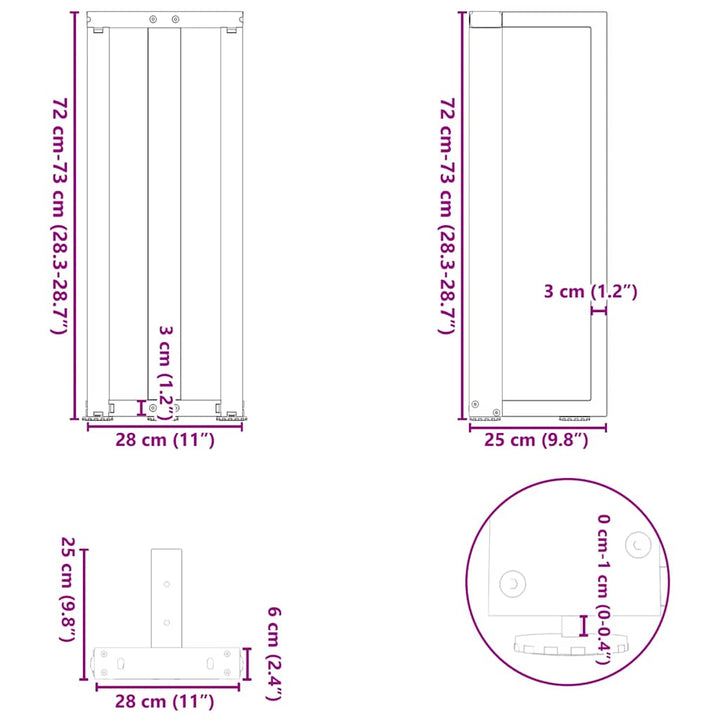 konsolbordben T-formet 2 stk. antracit 25x28x(72-73) cm stål