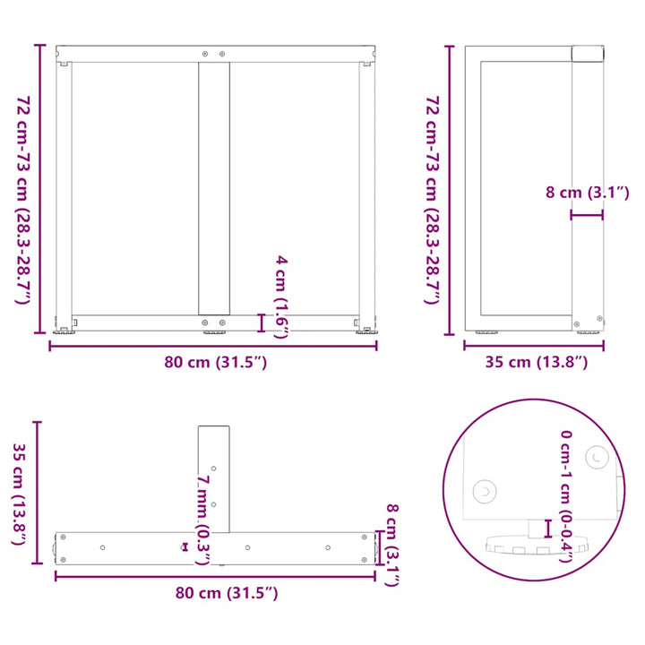 spisebordsben T-formet 2 stk. sort 80x35x(72-73) cm stål