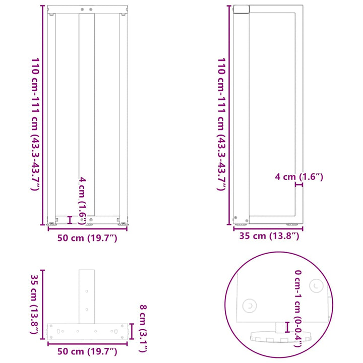 barbordsben T-formet 2 stk. antracit 50x35x(110-111) cm stål