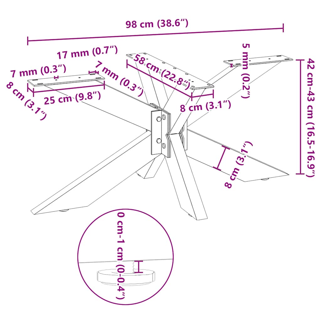 sofabordben edderkopform 98x58x(42-43) cm stål sort