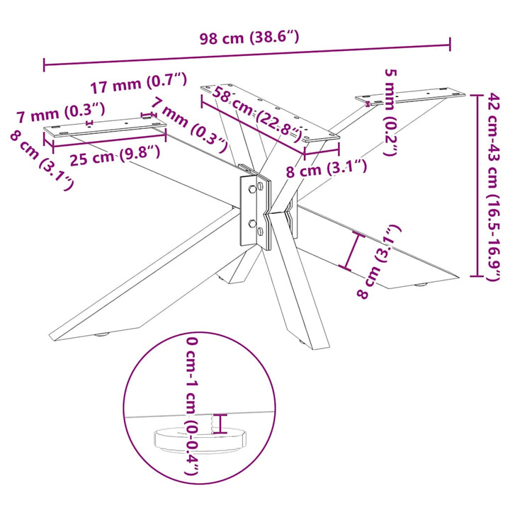 sofabordben edderkopform 98x58x(42-43) cm stål antracitgrå