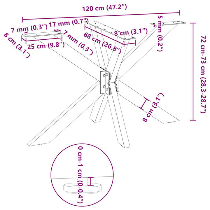 spisebordben edderkopformet antracit 120x68x(72-73) cm stål