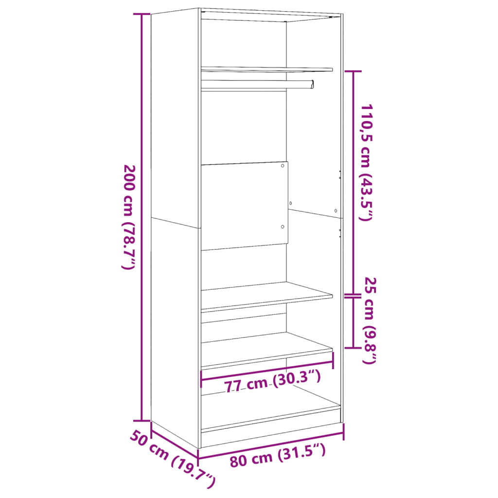 klædeskab 80x50x200 cm konstrueret træ grå sonoma-eg