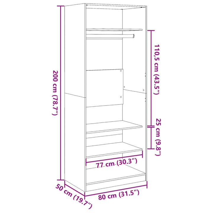 klædeskab 80x50x200 cm konstrueret træ grå sonoma-eg
