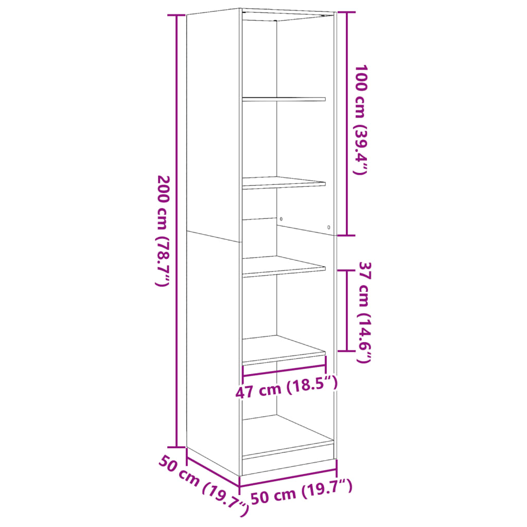 klædeskab 50x50x200 cm konstrueret træ røget egetræsfarve