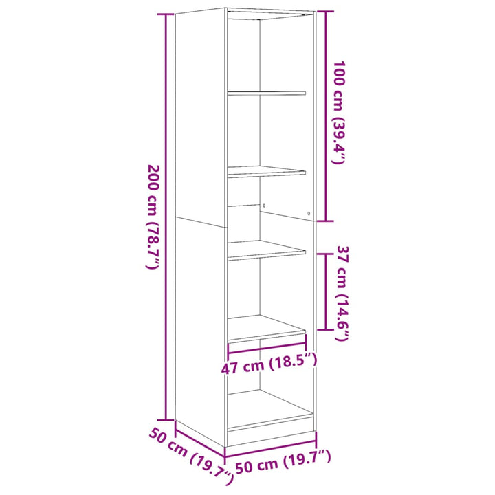 klædeskab 50x50x200 cm konstrueret træ grå sonoma-eg