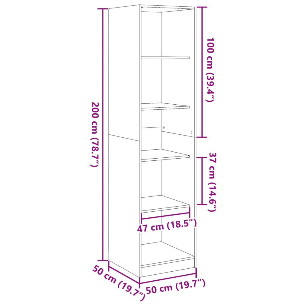 klædeskab 50x50x200 cm konstrueret træ gammelt træ-look