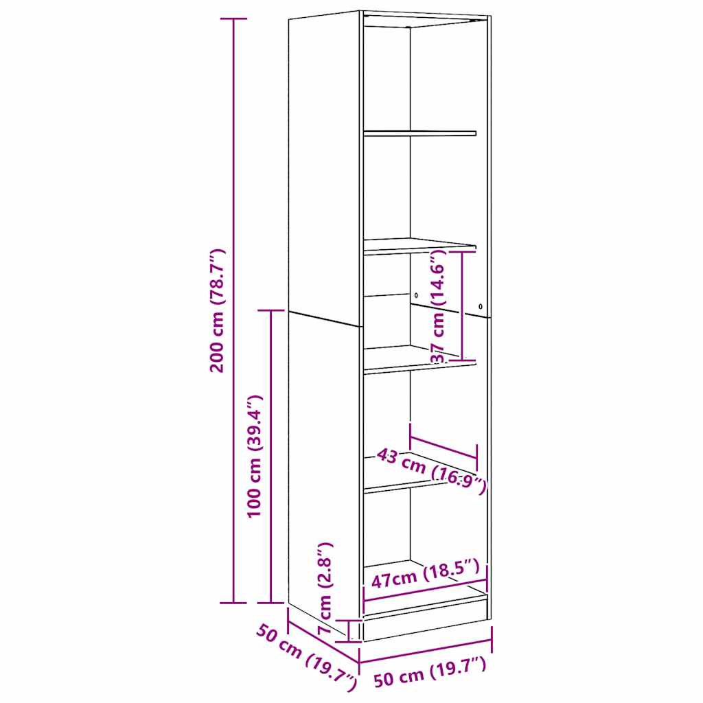 klædeskab 50x50x200 cm konstrueret træ egetræsfarve