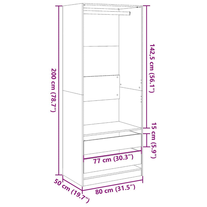 klædeskab 80x50x200 cm konstrueret træ gammelt træ-look