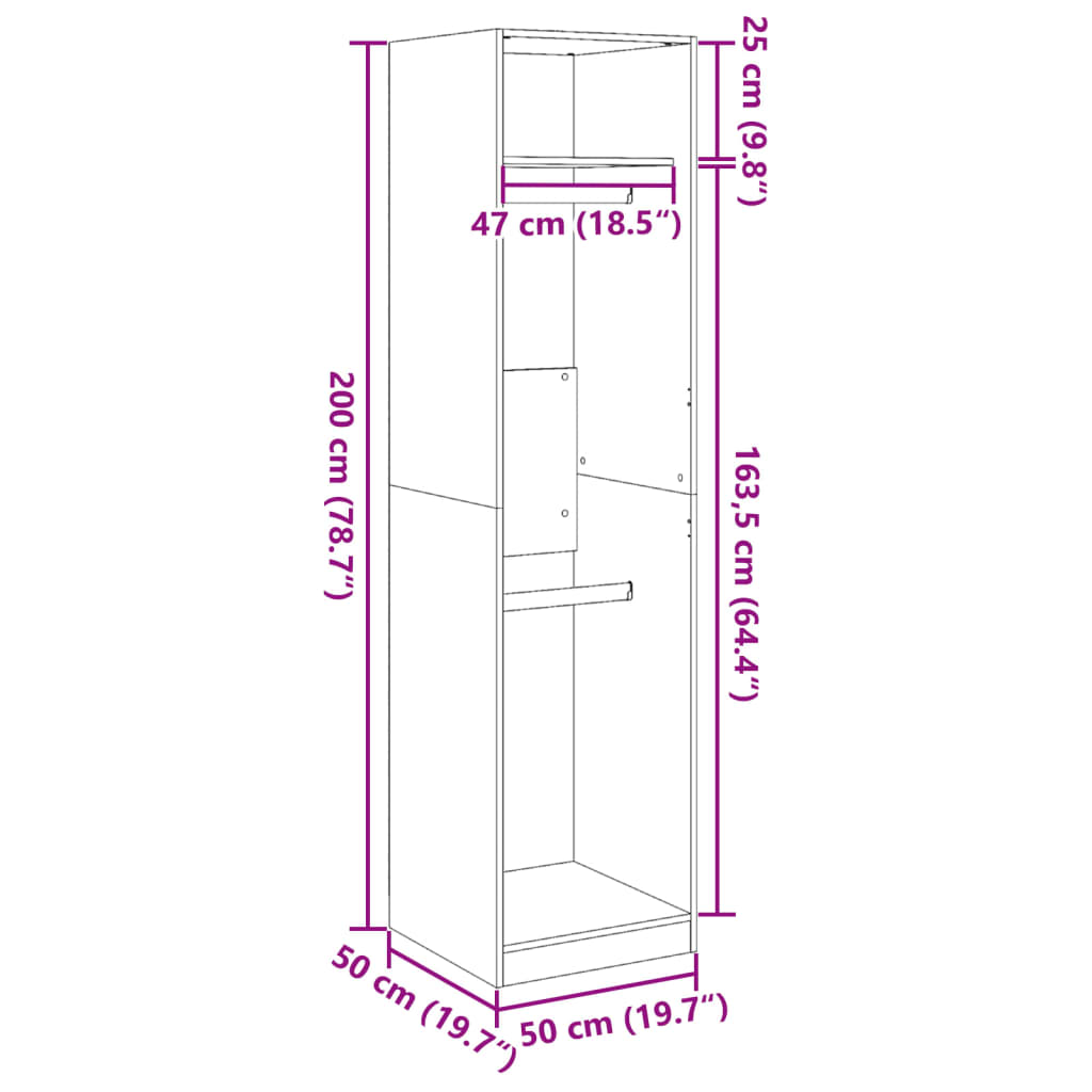 klædeskab 50x50x200 cm konstrueret træ sort