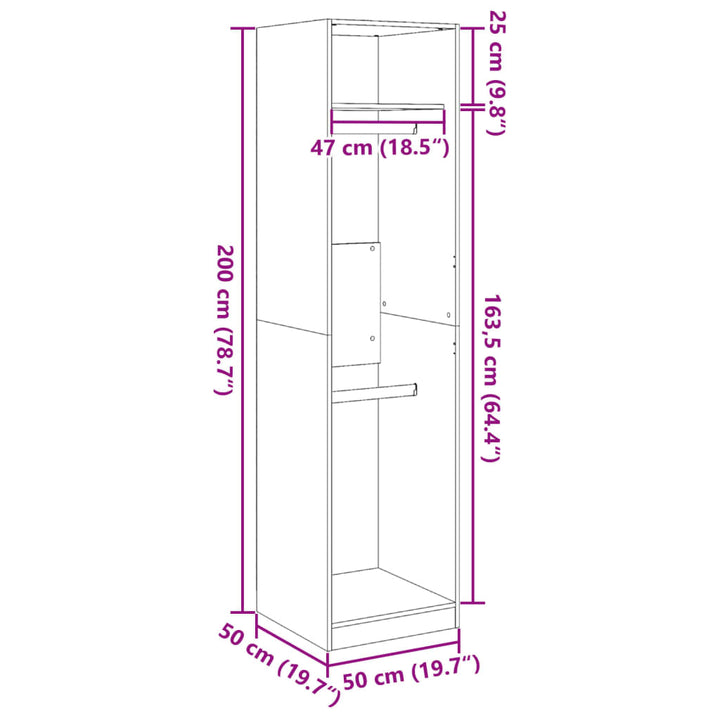 klædeskab 50x50x200 cm konstrueret træ betongrå