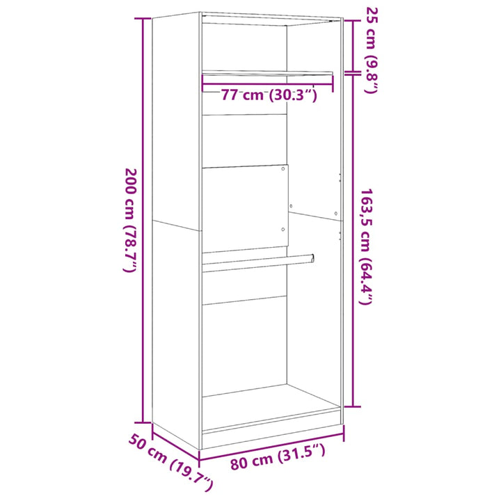 klædeskab 80x50x200 cm konstrueret træ betongrå