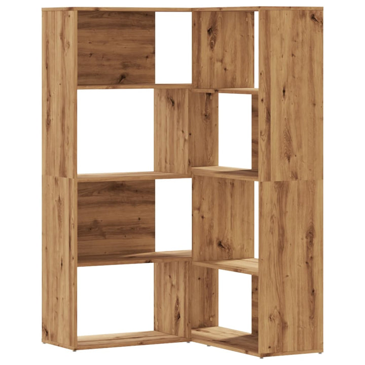 bogreol til hjørne 85x85x140 cm 4 hylder konstrueret træ eg