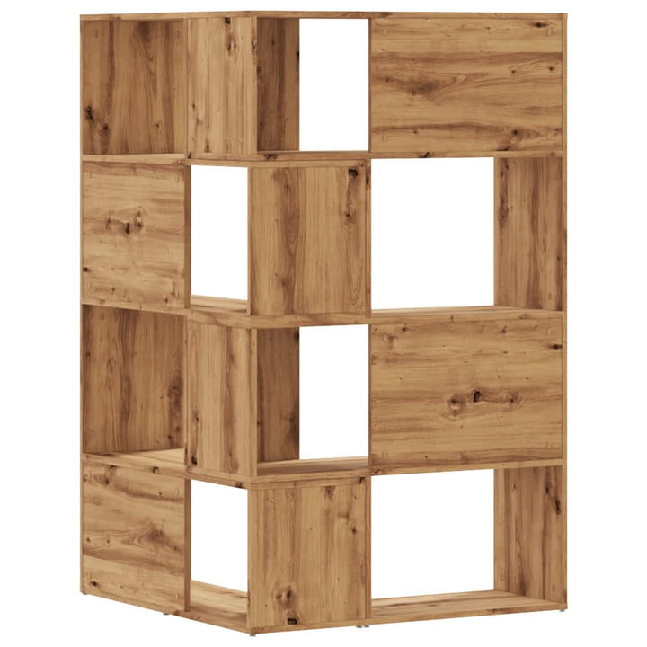 bogreol til hjørne 85x85x140 cm 4 hylder konstrueret træ eg