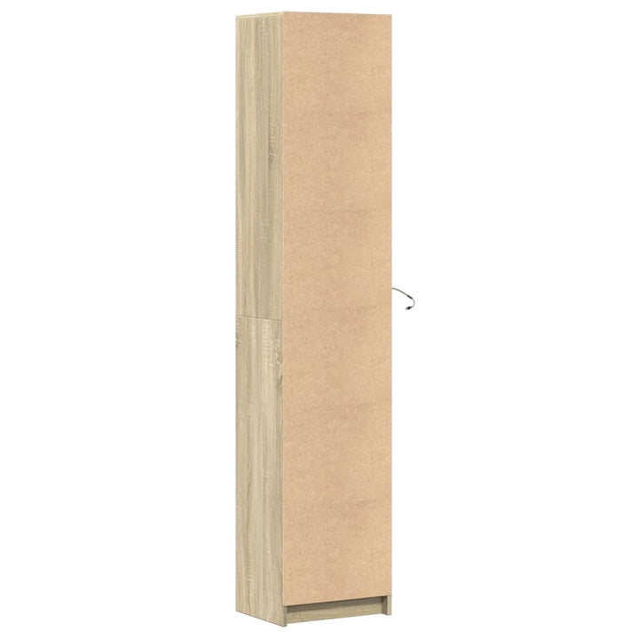 skab med LED-lys 41,5x32,5x200 cm konstrueret træ sonoma-eg