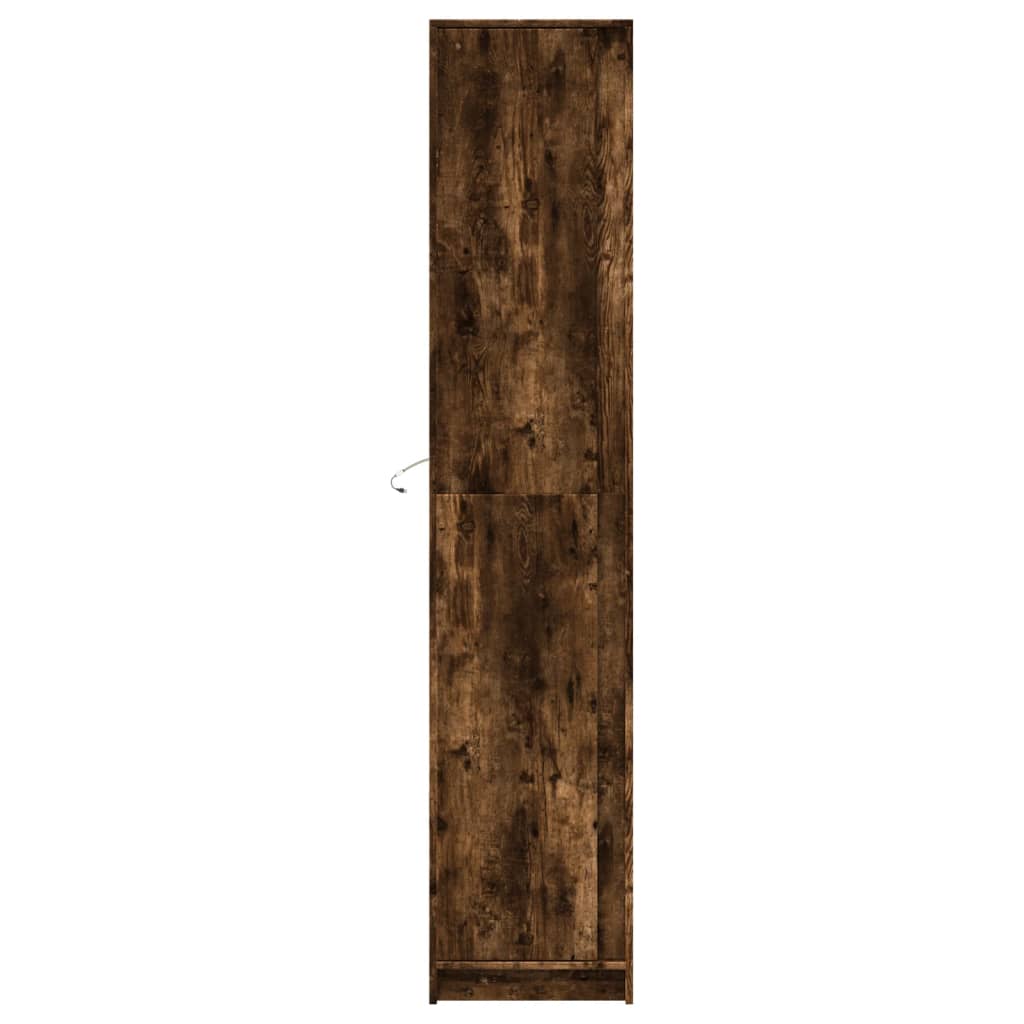 skab med LED-lys 41,5x32,5x200 cm konstrueret træ røget eg