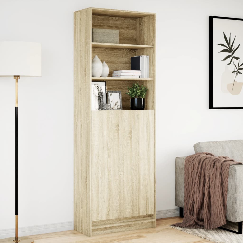 skab med LED-lys 69x32,5x200 cm konstrueret træ sonoma-eg