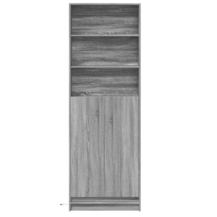 skab med LED-lys 69x32,5x200 cm konstrueret træ grå sonoma-eg