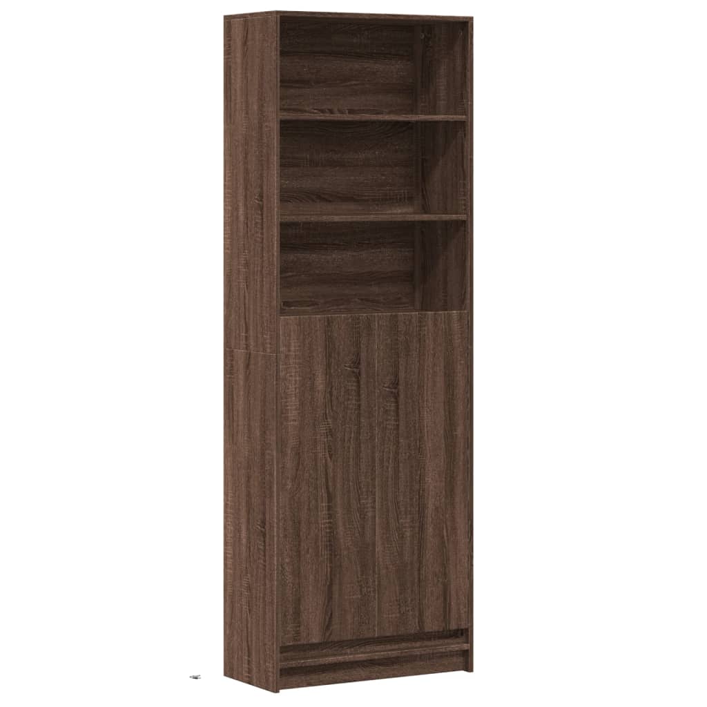 skab med LED-lys 69x32,5x200 cm konstrueret træ brunt eg