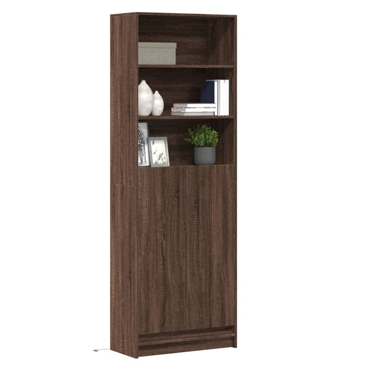 skab med LED-lys 69x32,5x200 cm konstrueret træ brunt eg
