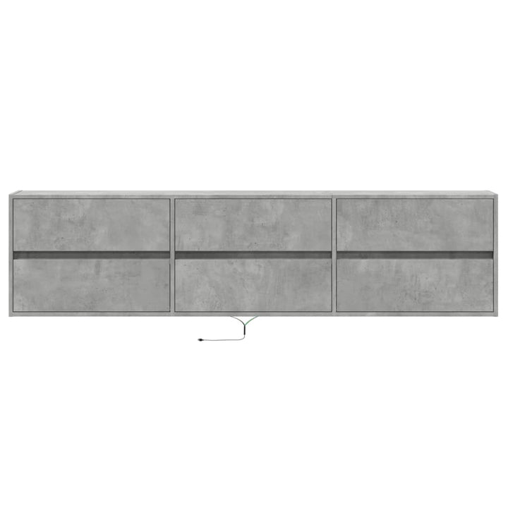 væghængt tv-bord med LED 180x31x45 cm betongrå