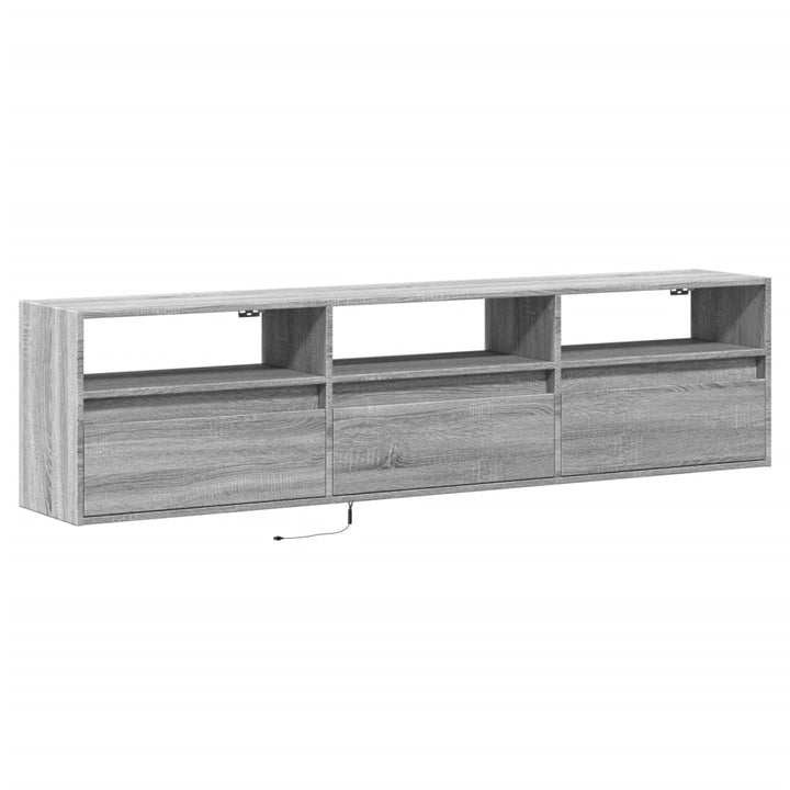 væghængt tv-bord med LED 180x31x45 cm grå sonoma-eg
