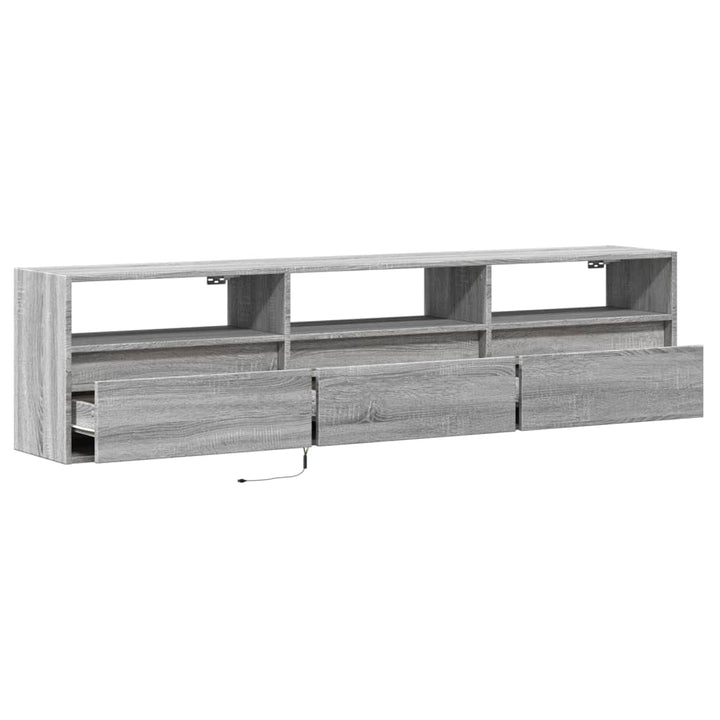 væghængt tv-bord med LED 180x31x45 cm grå sonoma-eg