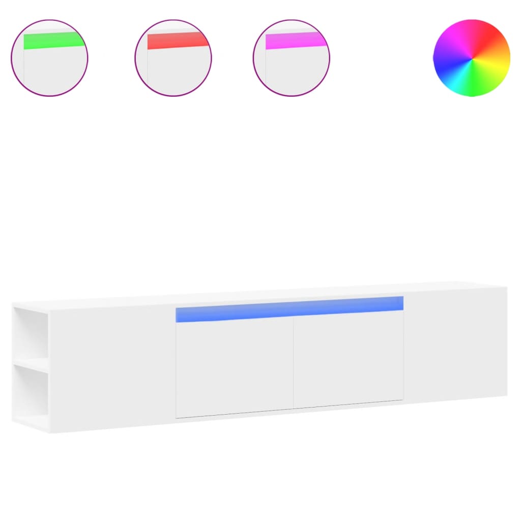væghængt tv-bord med LED-lys 180x31x39,5 cm hvid