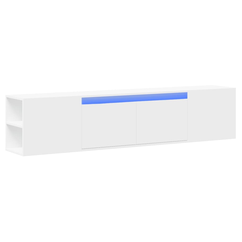 væghængt tv-bord med LED-lys 180x31x39,5 cm hvid