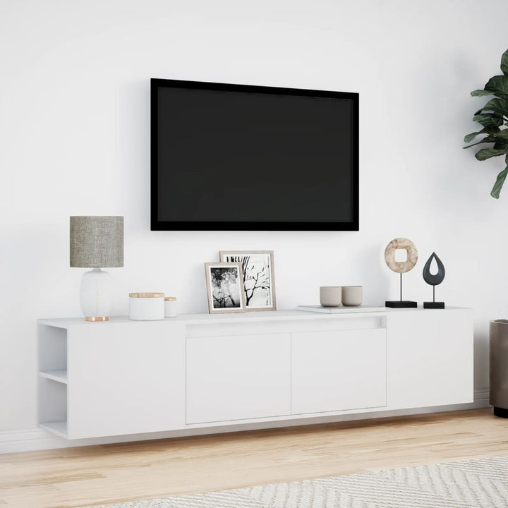 væghængt tv-bord med LED-lys 180x31x39,5 cm hvid