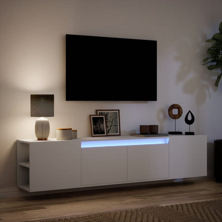 væghængt tv-bord med LED-lys 180x31x39,5 cm hvid