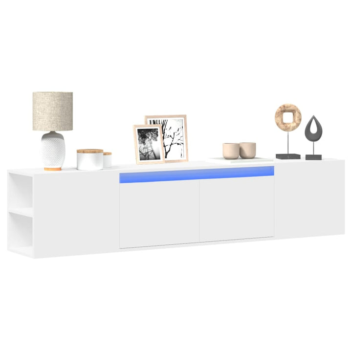 væghængt tv-bord med LED-lys 180x31x39,5 cm hvid