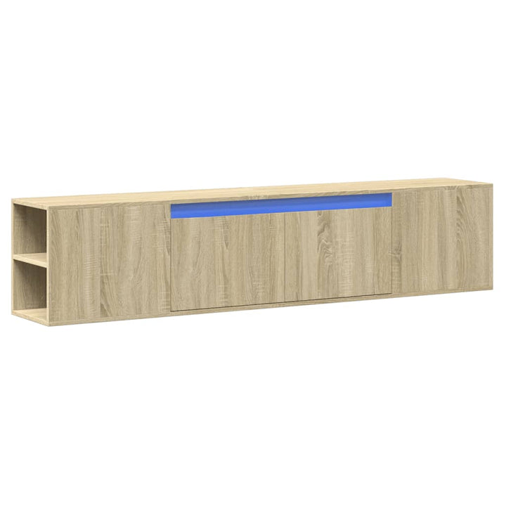 væghængt tv-bord med LED-lys 180x31x39,5 cm sonoma-eg