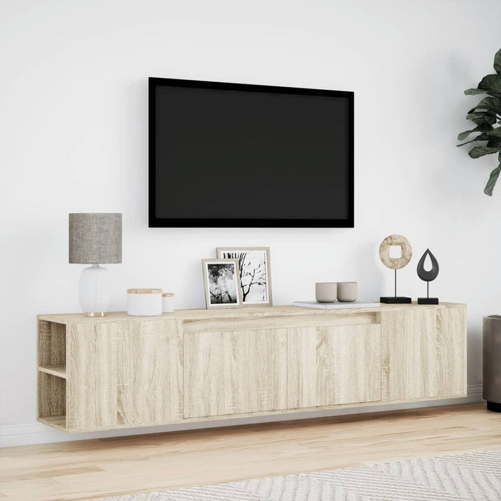 væghængt tv-bord med LED-lys 180x31x39,5 cm sonoma-eg