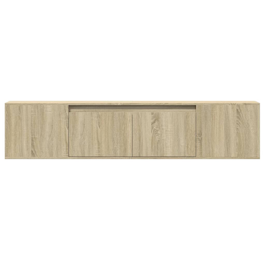 væghængt tv-bord med LED-lys 180x31x39,5 cm sonoma-eg