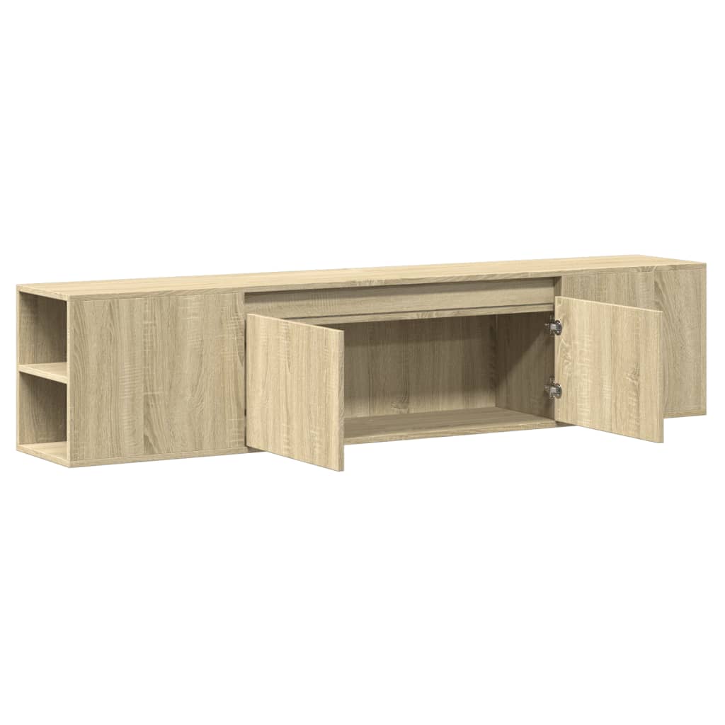 væghængt tv-bord med LED-lys 180x31x39,5 cm sonoma-eg