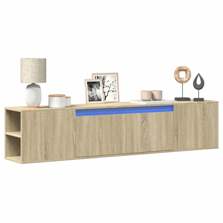 væghængt tv-bord med LED-lys 180x31x39,5 cm sonoma-eg
