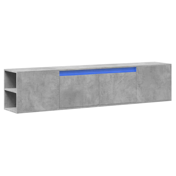 væghængt tv-bord med LED-lys 180x31x39,5 cm betongrå
