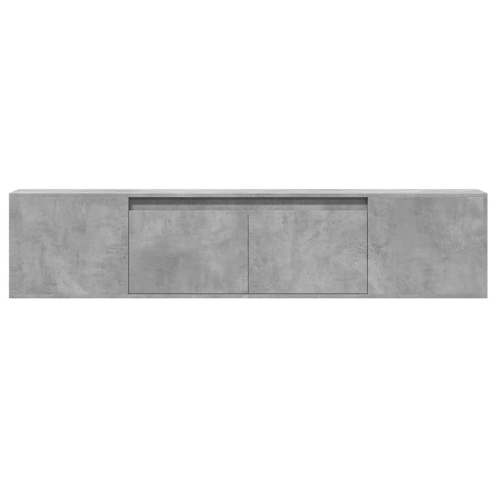 væghængt tv-bord med LED-lys 180x31x39,5 cm betongrå